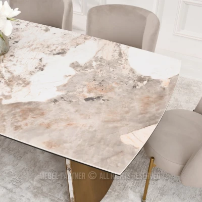 Rozkládací jídelní stůl GARRIS - bílý mramor / hnědý