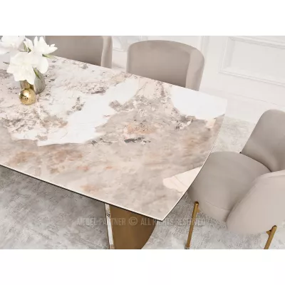 Rozkládací jídelní stůl GARRIS - bílý mramor / hnědý