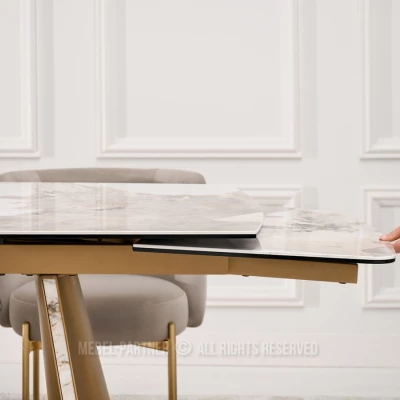 Rozkládací jídelní stůl GARRIS - bílý mramor / hnědý