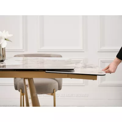 Rozkládací jídelní stůl GARRIS - bílý mramor / hnědý