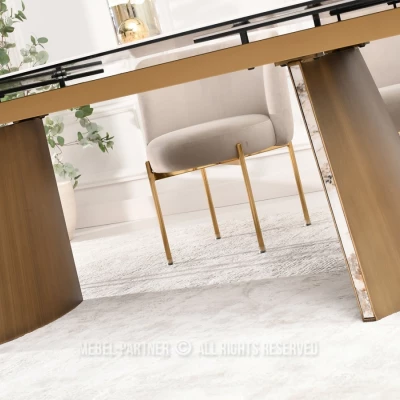 Rozkládací jídelní stůl GARRIS - bílý mramor / hnědý