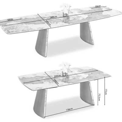 Rozkládací jídelní stůl GARRIS - bílý mramor / hnědý