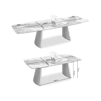 Rozkládací jídelní stůl GARRIS - bílý mramor / hnědý