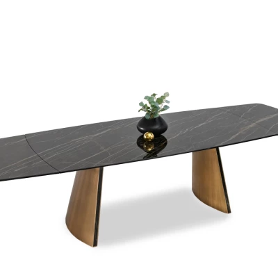 Rozkládací jídelní stůl GARRIS - černý mramor / hnědý