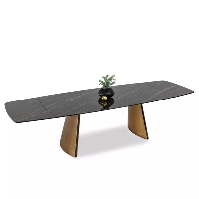 Rozkládací jídelní stůl GARRIS - černý mramor / hnědý