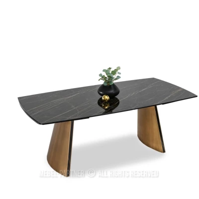 Rozkládací jídelní stůl GARRIS - černý mramor / hnědý