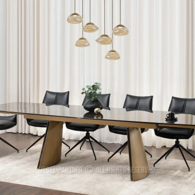 Rozkládací jídelní stůl GARRIS - černý mramor / hnědý