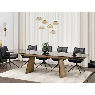 Rozkládací jídelní stůl GARRIS - černý mramor / hnědý