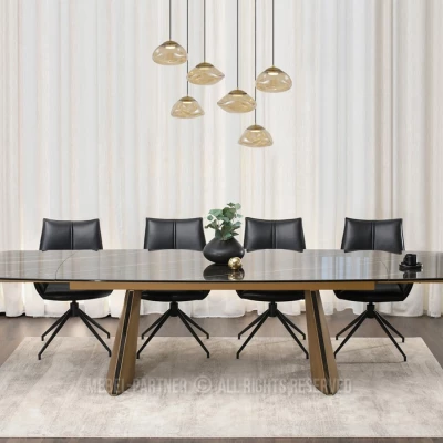 Rozkládací jídelní stůl GARRIS - černý mramor / hnědý