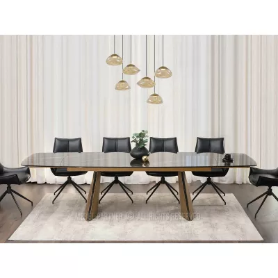 Rozkládací jídelní stůl GARRIS - černý mramor / hnědý