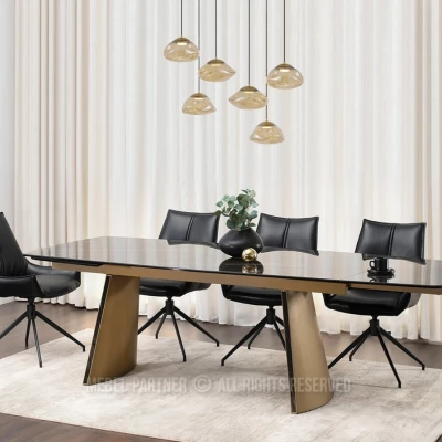 Rozkládací jídelní stůl GARRIS - černý mramor / hnědý