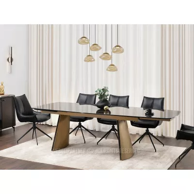 Rozkládací jídelní stůl GARRIS - černý mramor / hnědý