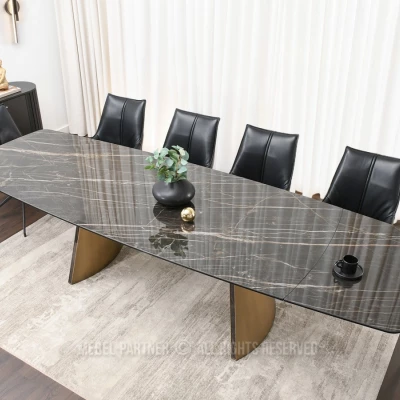 Rozkládací jídelní stůl GARRIS - černý mramor / hnědý