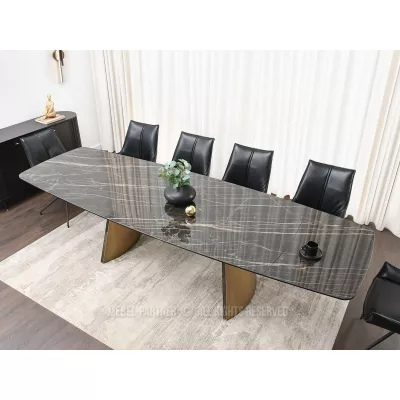 Rozkládací jídelní stůl GARRIS - černý mramor / hnědý