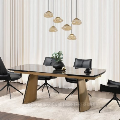 Rozkládací jídelní stůl GARRIS - černý mramor / hnědý