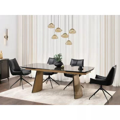 Rozkládací jídelní stůl GARRIS - černý mramor / hnědý