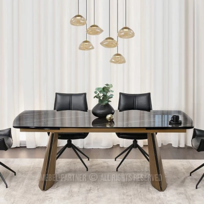 Rozkládací jídelní stůl GARRIS - černý mramor / hnědý