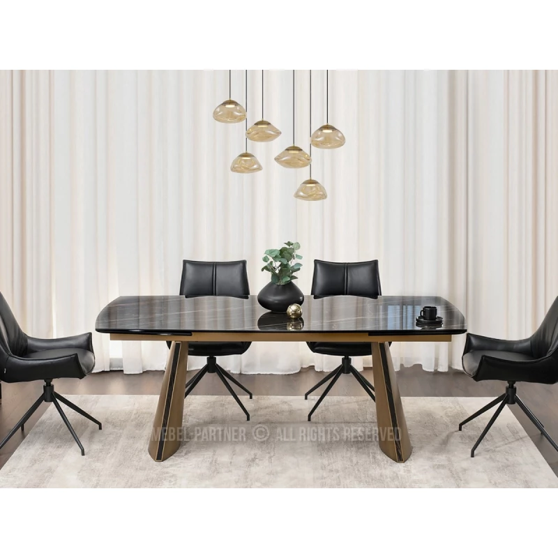 Rozkládací jídelní stůl GARRIS - černý mramor / hnědý