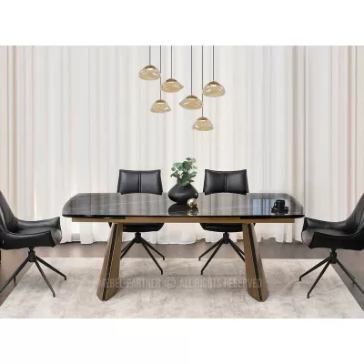 Rozkládací jídelní stůl GARRIS - černý mramor / hnědý