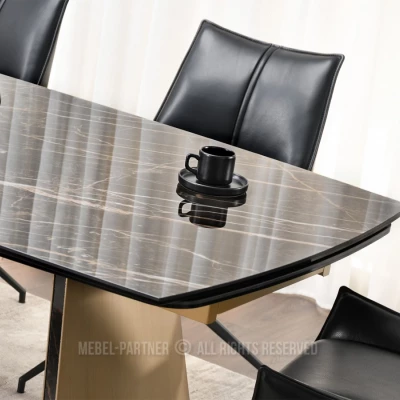 Rozkládací jídelní stůl GARRIS - černý mramor / hnědý