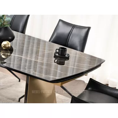 Rozkládací jídelní stůl GARRIS - černý mramor / hnědý