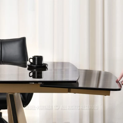 Rozkládací jídelní stůl GARRIS - černý mramor / hnědý