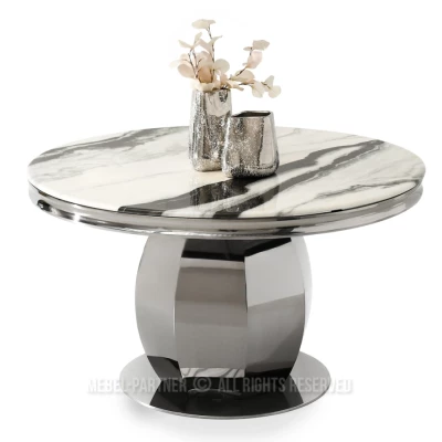 Kulatý jídelní stůl GEMMO - černobílý mramor / černý