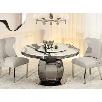 Kulatý jídelní stůl GEMMO - černobílý mramor / černý