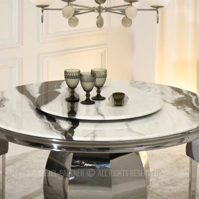 Kulatý jídelní stůl GEMMO - černobílý mramor / černý