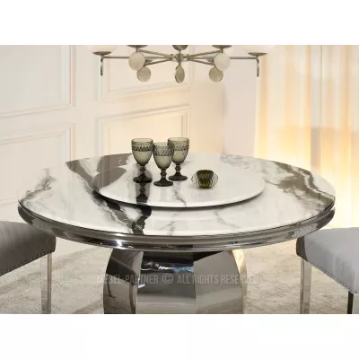 Kulatý jídelní stůl GEMMO - černobílý mramor / černý