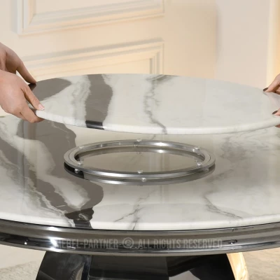 Kulatý jídelní stůl GEMMO - černobílý mramor / černý