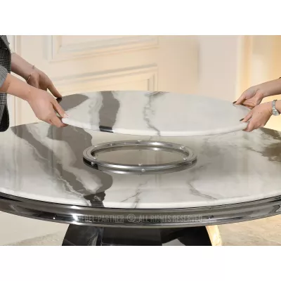 Kulatý jídelní stůl GEMMO - černobílý mramor / černý