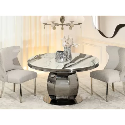 Kulatý jídelní stůl GEMMO - černobílý mramor / černý