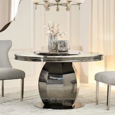 Kulatý jídelní stůl GEMMO - černobílý mramor / černý