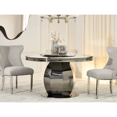 Kulatý jídelní stůl GEMMO - černobílý mramor / černý