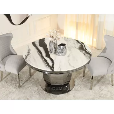 Kulatý jídelní stůl GEMMO - černobílý mramor / černý