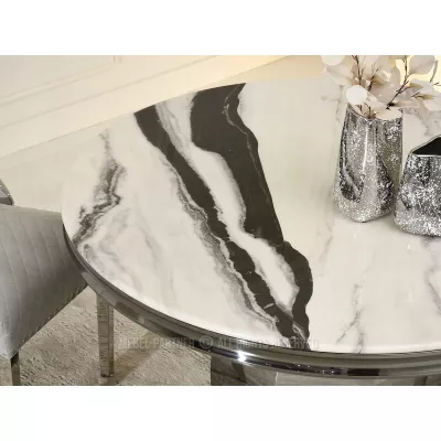 Kulatý jídelní stůl GEMMO - černobílý mramor / černý
