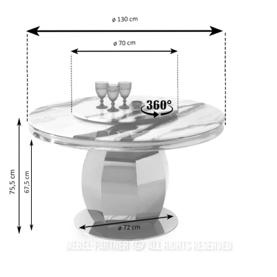 Kulatý jídelní stůl GEMMO - černobílý mramor / černý