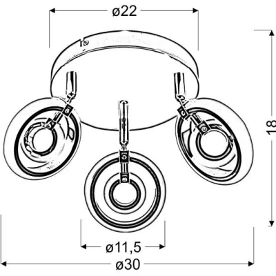 Stropní bodové LED světlo CELT - 3x6W, 3000K (teplá bílá), chromované