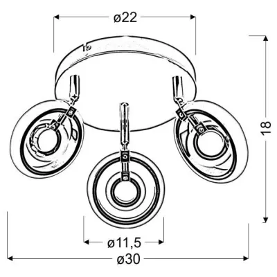 Stropní bodové LED světlo CELT - 3x6W, 3000K (teplá bílá), chromované