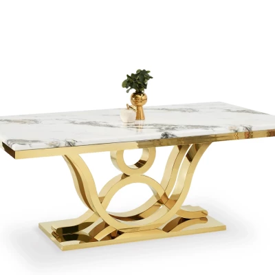 Luxusní jídelní stůl HALIM - bílý mramor / zlatý