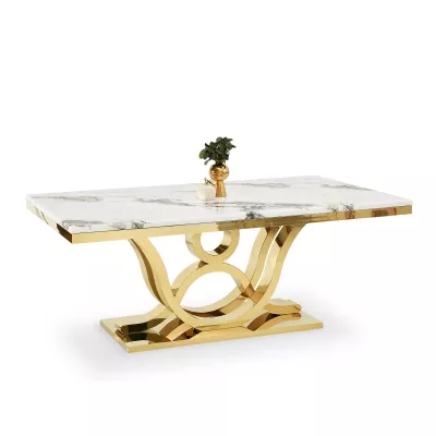 Luxusní jídelní stůl HALIM - bílý mramor / zlatý