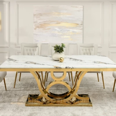Luxusní jídelní stůl HALIM - bílý mramor / zlatý