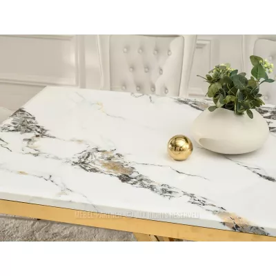 Luxusní jídelní stůl HALIM - bílý mramor / zlatý