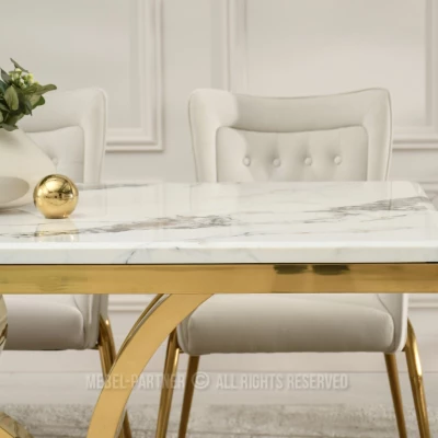 Luxusní jídelní stůl HALIM - bílý mramor / zlatý
