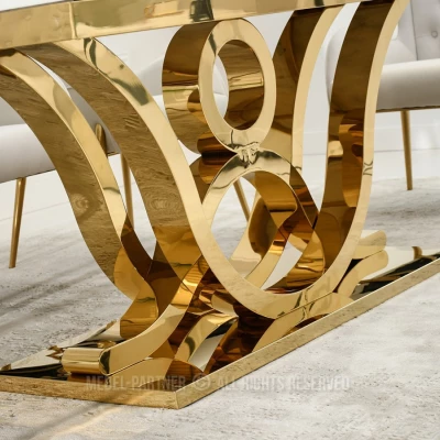 Luxusní jídelní stůl HALIM - bílý mramor / zlatý