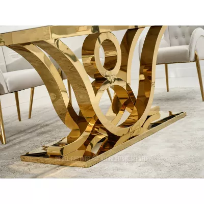 Luxusní jídelní stůl HALIM - bílý mramor / zlatý