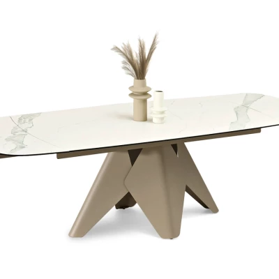 Rozkládací jídelní stůl HAMAD - bílý mramor / béžový