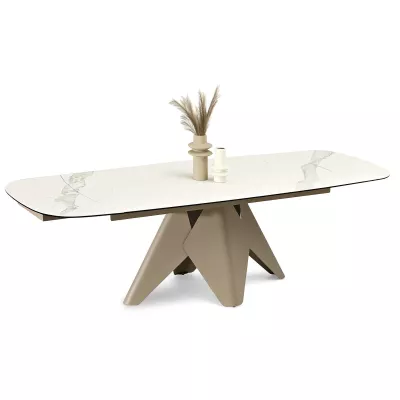 Rozkládací jídelní stůl HAMAD - bílý mramor / béžový