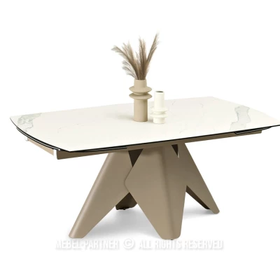 Rozkládací jídelní stůl HAMAD - bílý mramor / béžový